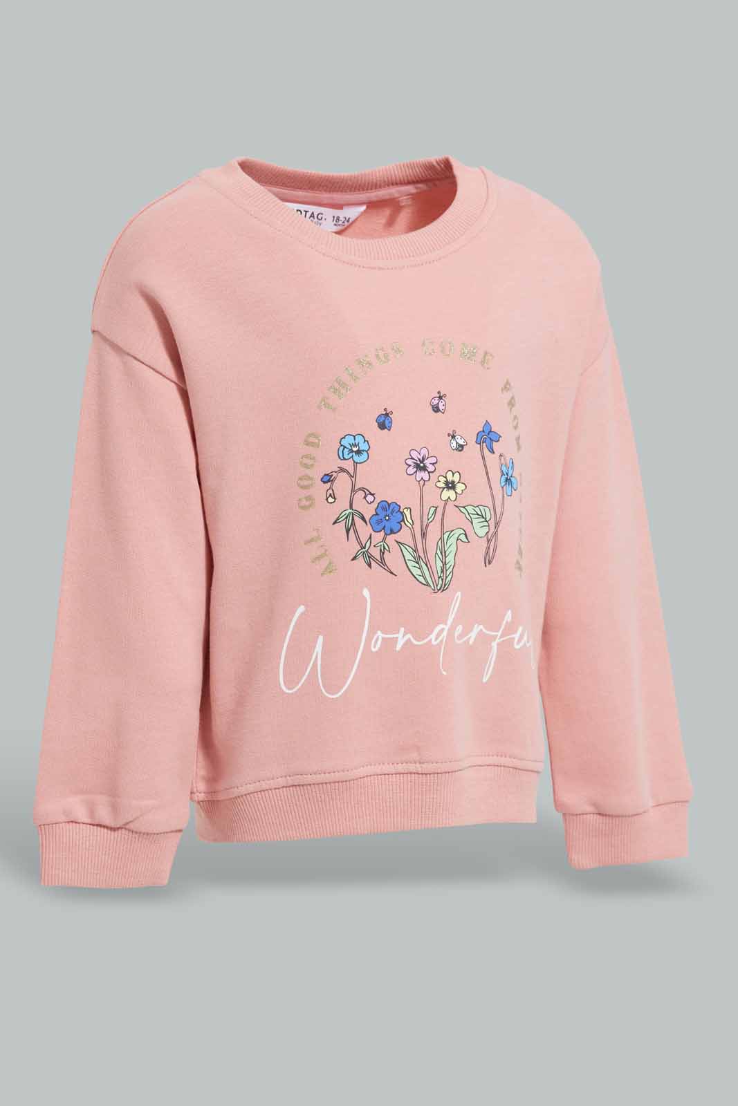 Redtag-Dusty-Pink-Wonderful-Print-Sweatshirt-Category:Sweatshirts,-Colour:Apricot,-Deals:New-In,-Filter:Infant-Girls-(3-to-24-Mths),-ING-Sweatshirts,-New-In-ING-APL,-Non-Sale,-Section:Girls-(0-to-14Yrs),-TBL,-W22A-Infant-Girls-3 to 24 Months