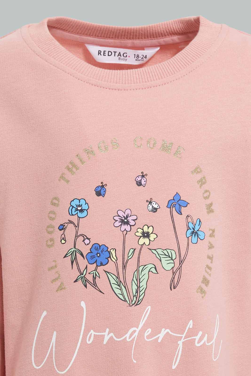 Redtag-Dusty-Pink-Wonderful-Print-Sweatshirt-Category:Sweatshirts,-Colour:Apricot,-Deals:New-In,-Filter:Infant-Girls-(3-to-24-Mths),-ING-Sweatshirts,-New-In-ING-APL,-Non-Sale,-Section:Girls-(0-to-14Yrs),-TBL,-W22A-Infant-Girls-3 to 24 Months