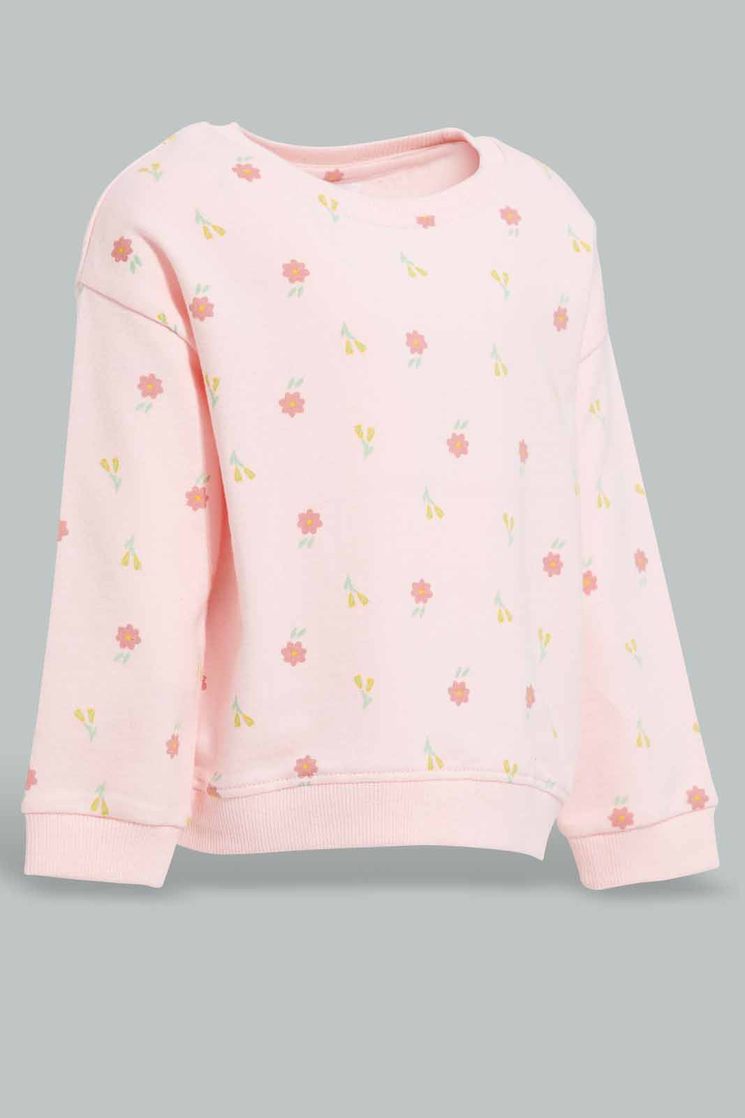 Redtag-Pink-Floral-AOP-Sweatshirt-Category:Sweatshirts,-Colour:Apricot,-Deals:New-In,-Filter:Infant-Girls-(3-to-24-Mths),-ING-Sweatshirts,-New-In-ING-APL,-Non-Sale,-Section:Girls-(0-to-14Yrs),-TBL,-W22A-Infant-Girls-3 to 24 Months