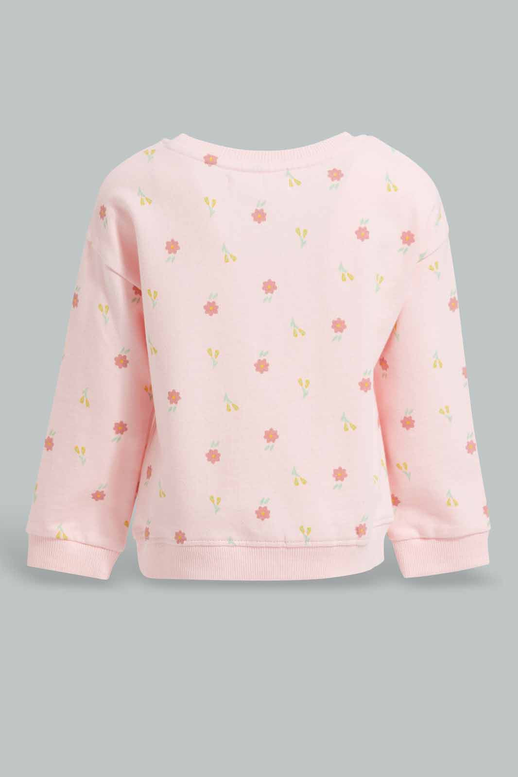 Redtag-Pink-Floral-AOP-Sweatshirt-Category:Sweatshirts,-Colour:Apricot,-Deals:New-In,-Filter:Infant-Girls-(3-to-24-Mths),-ING-Sweatshirts,-New-In-ING-APL,-Non-Sale,-Section:Girls-(0-to-14Yrs),-TBL,-W22A-Infant-Girls-3 to 24 Months
