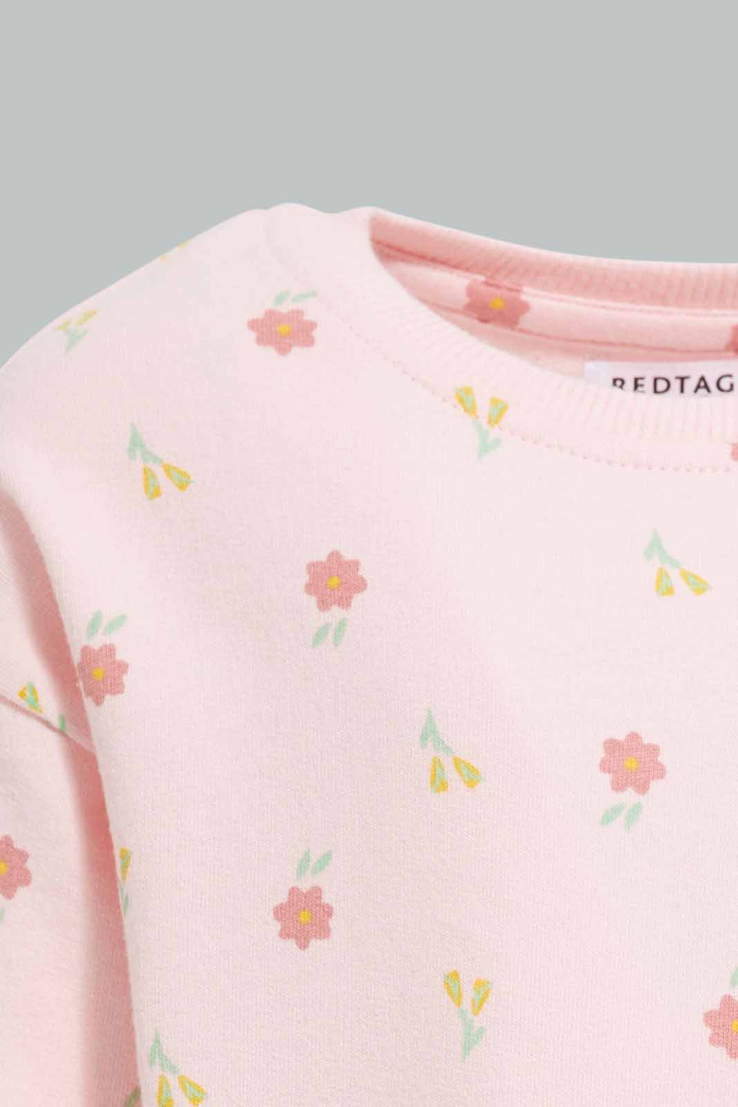 Redtag-Pink-Floral-AOP-Sweatshirt-Category:Sweatshirts,-Colour:Apricot,-Deals:New-In,-Filter:Infant-Girls-(3-to-24-Mths),-ING-Sweatshirts,-New-In-ING-APL,-Non-Sale,-Section:Girls-(0-to-14Yrs),-TBL,-W22A-Infant-Girls-3 to 24 Months