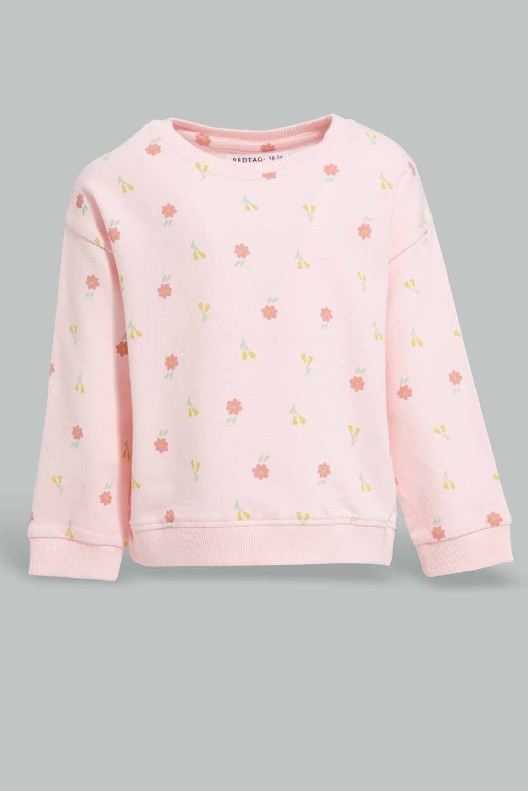 Redtag-Pink-Floral-AOP-Sweatshirt-Category:Sweatshirts,-Colour:Apricot,-Deals:New-In,-Filter:Infant-Girls-(3-to-24-Mths),-ING-Sweatshirts,-New-In-ING-APL,-Non-Sale,-Section:Girls-(0-to-14Yrs),-TBL,-W22A-Infant-Girls-3 to 24 Months
