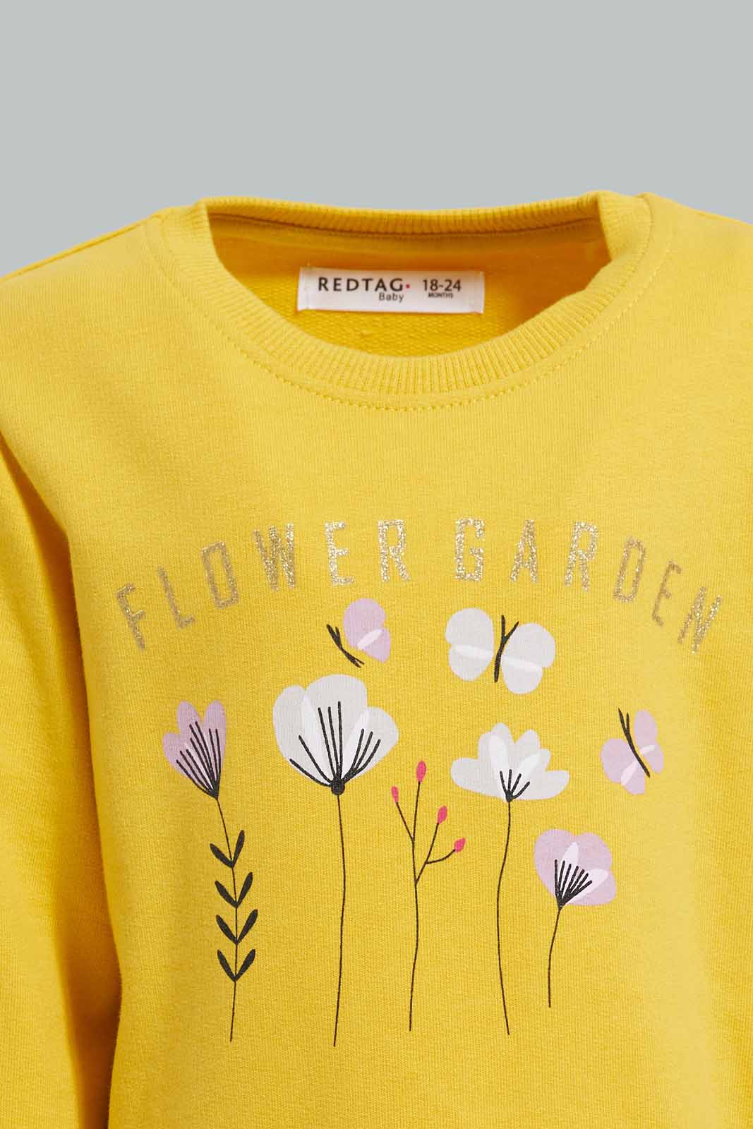 Redtag-Mustard-Floral-Print-Sweatshirt-Category:Sweatshirts,-Colour:Mustard,-Deals:New-In,-Filter:Infant-Girls-(3-to-24-Mths),-ING-Sweatshirts,-New-In-ING-APL,-Non-Sale,-Section:Girls-(0-to-14Yrs),-TBL,-W22A-Infant-Girls-3 to 24 Months
