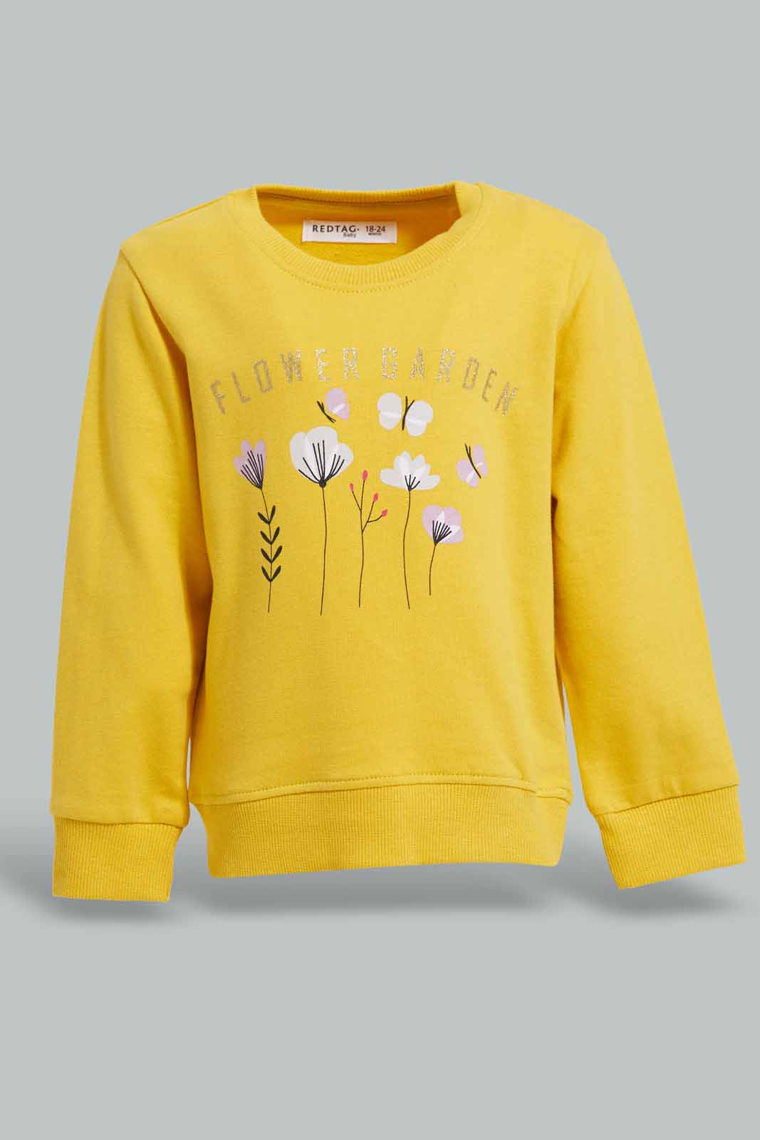 Redtag-Mustard-Floral-Print-Sweatshirt-Category:Sweatshirts,-Colour:Mustard,-Deals:New-In,-Filter:Infant-Girls-(3-to-24-Mths),-ING-Sweatshirts,-New-In-ING-APL,-Non-Sale,-Section:Girls-(0-to-14Yrs),-TBL,-W22A-Infant-Girls-3 to 24 Months