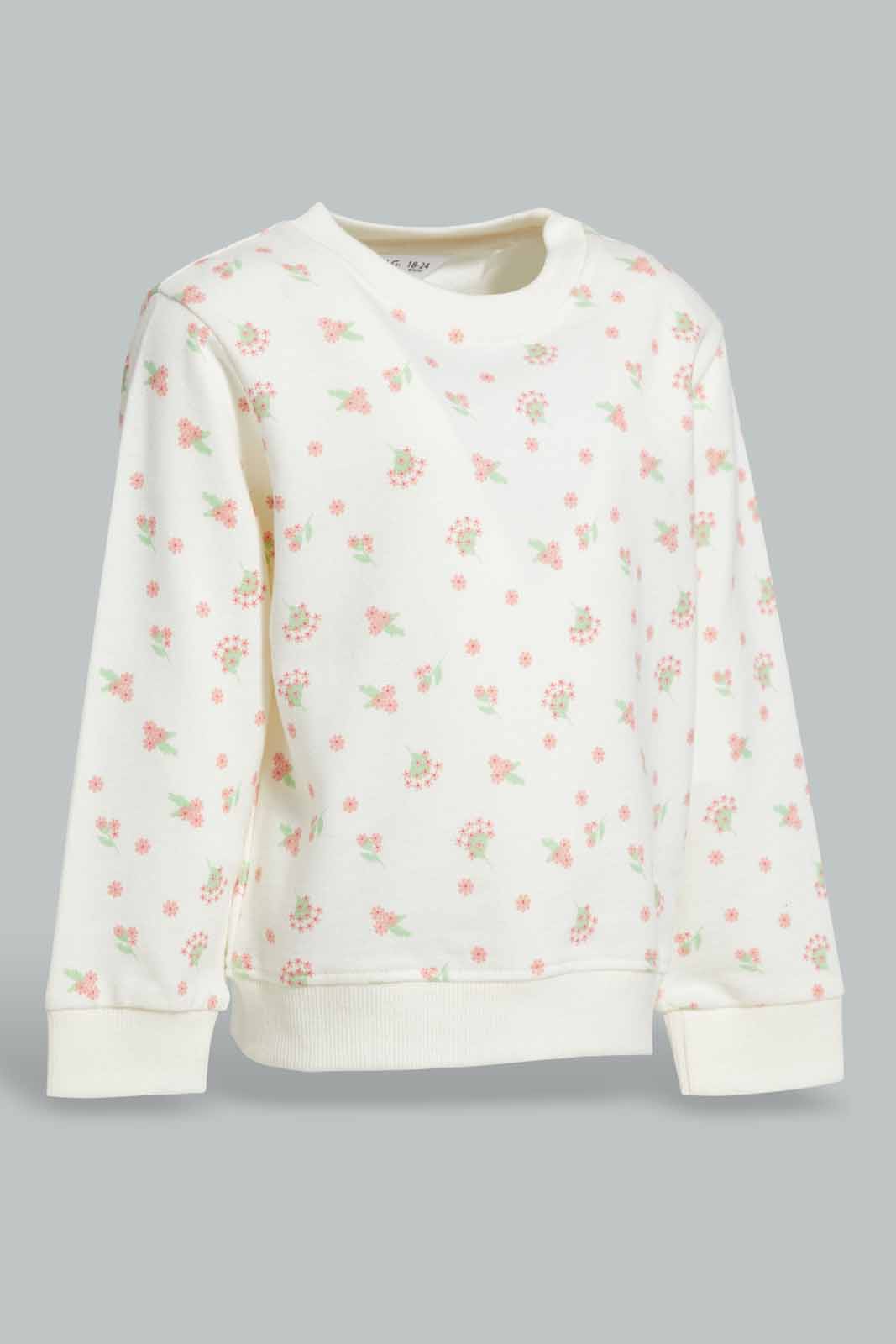 Redtag-Ivory-Floral-AOP-Sweatshirt-Category:Sweatshirts,-Colour:Ivory,-Deals:New-In,-Filter:Infant-Girls-(3-to-24-Mths),-ING-Sweatshirts,-New-In-ING-APL,-Non-Sale,-Section:Girls-(0-to-14Yrs),-TBL,-W22A-Infant-Girls-3 to 24 Months