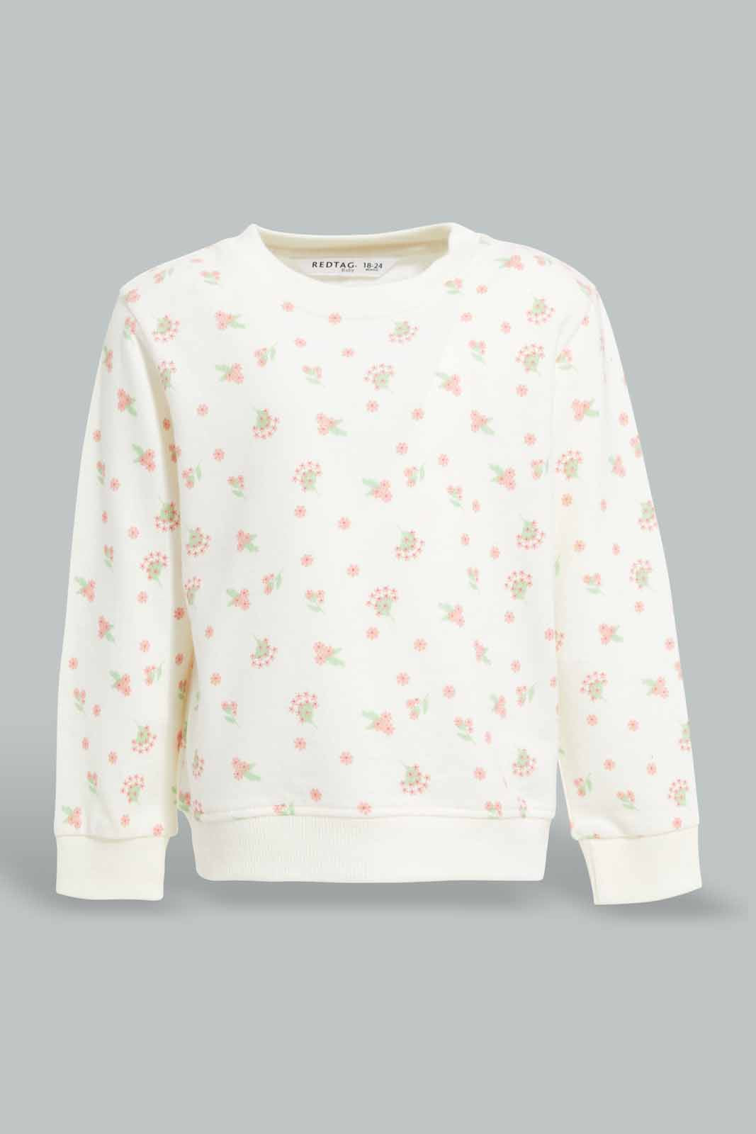 Redtag-Ivory-Floral-AOP-Sweatshirt-Category:Sweatshirts,-Colour:Ivory,-Deals:New-In,-Filter:Infant-Girls-(3-to-24-Mths),-ING-Sweatshirts,-New-In-ING-APL,-Non-Sale,-Section:Girls-(0-to-14Yrs),-TBL,-W22A-Infant-Girls-3 to 24 Months