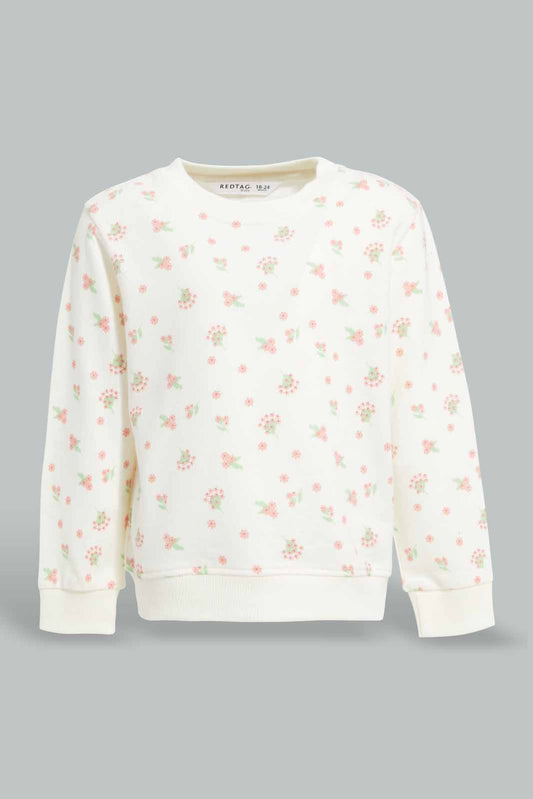 Redtag-Ivory-Floral-AOP-Sweatshirt-Category:Sweatshirts,-Colour:Ivory,-Deals:New-In,-Filter:Infant-Girls-(3-to-24-Mths),-ING-Sweatshirts,-New-In-ING-APL,-Non-Sale,-Section:Girls-(0-to-14Yrs),-TBL,-W22A-Infant-Girls-3 to 24 Months