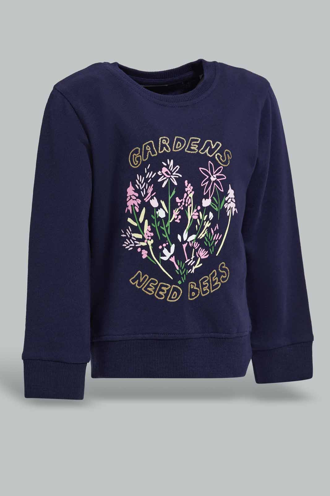 Redtag-Navy-Floral-Artwork-Sweatshirt-Category:Sweatshirts,-Colour:Navy,-Deals:New-In,-Filter:Infant-Girls-(3-to-24-Mths),-ING-Sweatshirts,-New-In-ING-APL,-Non-Sale,-Section:Girls-(0-to-14Yrs),-TBL,-W22A-Infant-Girls-3 to 24 Months