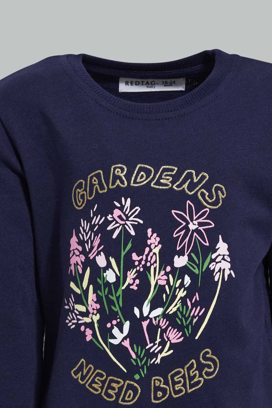 Redtag-Navy-Floral-Artwork-Sweatshirt-Category:Sweatshirts,-Colour:Navy,-Deals:New-In,-Filter:Infant-Girls-(3-to-24-Mths),-ING-Sweatshirts,-New-In-ING-APL,-Non-Sale,-Section:Girls-(0-to-14Yrs),-TBL,-W22A-Infant-Girls-3 to 24 Months