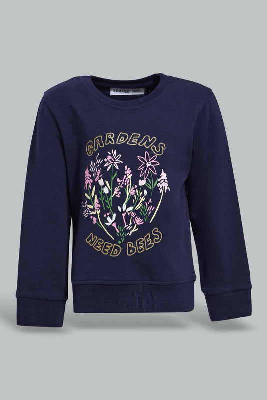 Redtag-Navy-Floral-Artwork-Sweatshirt-Category:Sweatshirts,-Colour:Navy,-Deals:New-In,-Filter:Infant-Girls-(3-to-24-Mths),-ING-Sweatshirts,-New-In-ING-APL,-Non-Sale,-Section:Girls-(0-to-14Yrs),-TBL,-W22A-Infant-Girls-3 to 24 Months