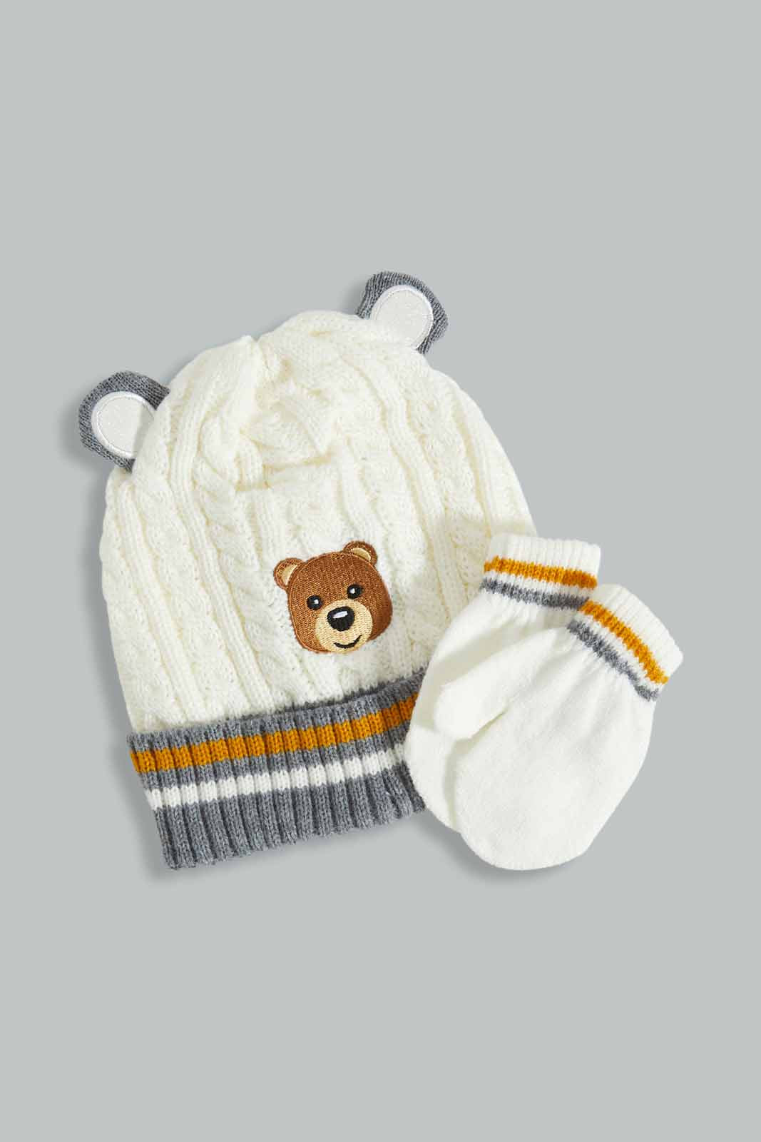 Redtag-White-Knitted-Cap-Set-Of-2-With-Gloves-BOY-Knitted-Accessories,-Category:Knitted-Accessories,-Colour:White,-Filter:Boys-Accessories,-NDAY,-New-In,-New-In-BOY-ACC,-Non-Sale,-Section:Boys-(0-to-14Yrs),-W22A-Boys-