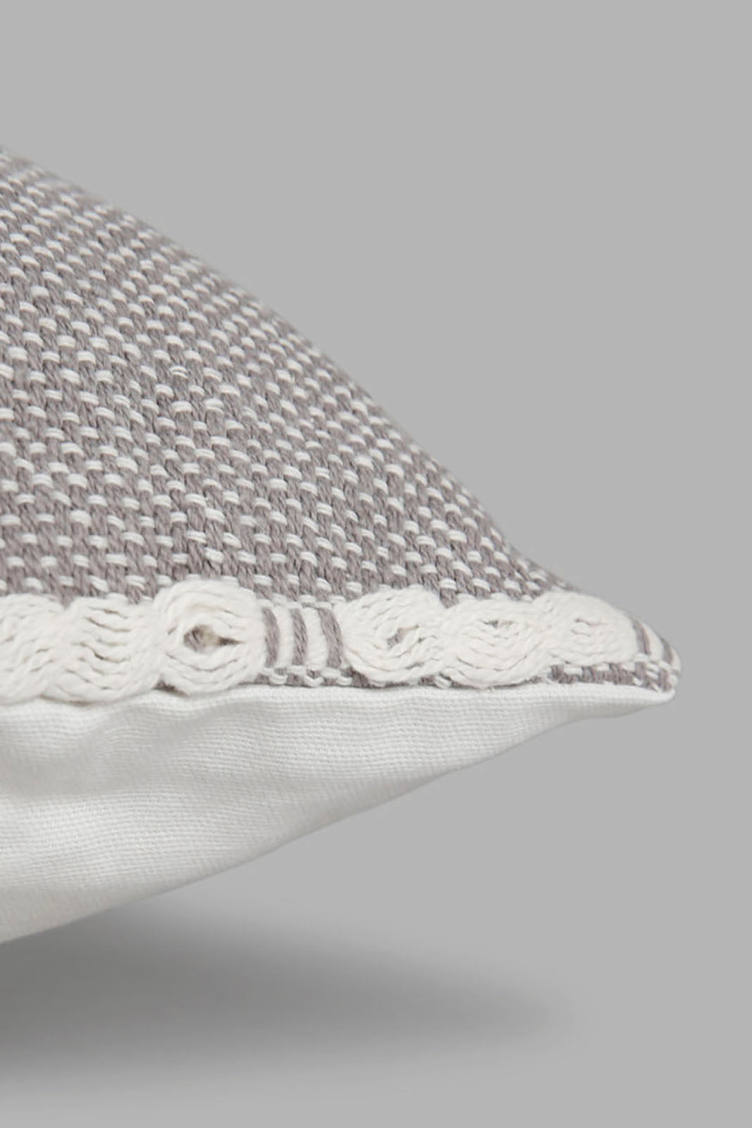Redtag-Grey-Jacquard-Cushion-Category:Cushions,-Colour:Grey,-Deals:New-In,-Filter:Home-Bedroom,-HMW-BED-Cushions,-New-In-HMW-BED,-Non-Sale,-Section:Homewares,-W22A-Home-Bedroom-
