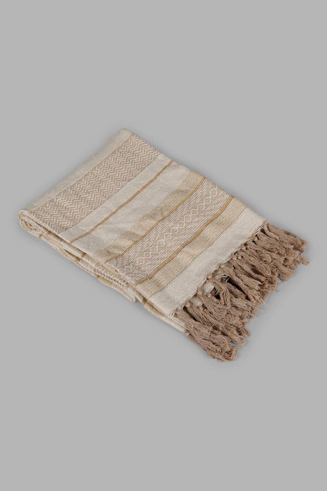 Redtag-Beige-Jacquard-Throw-With-Gold-Lurex-Category:Throws,-Colour:Beige,-Deals:New-In,-Filter:Home-Bedroom,-HMW-BED-Throws,-New-In-HMW-BED,-Non-Sale,-Section:Homewares,-W22A-Home-Bedroom-