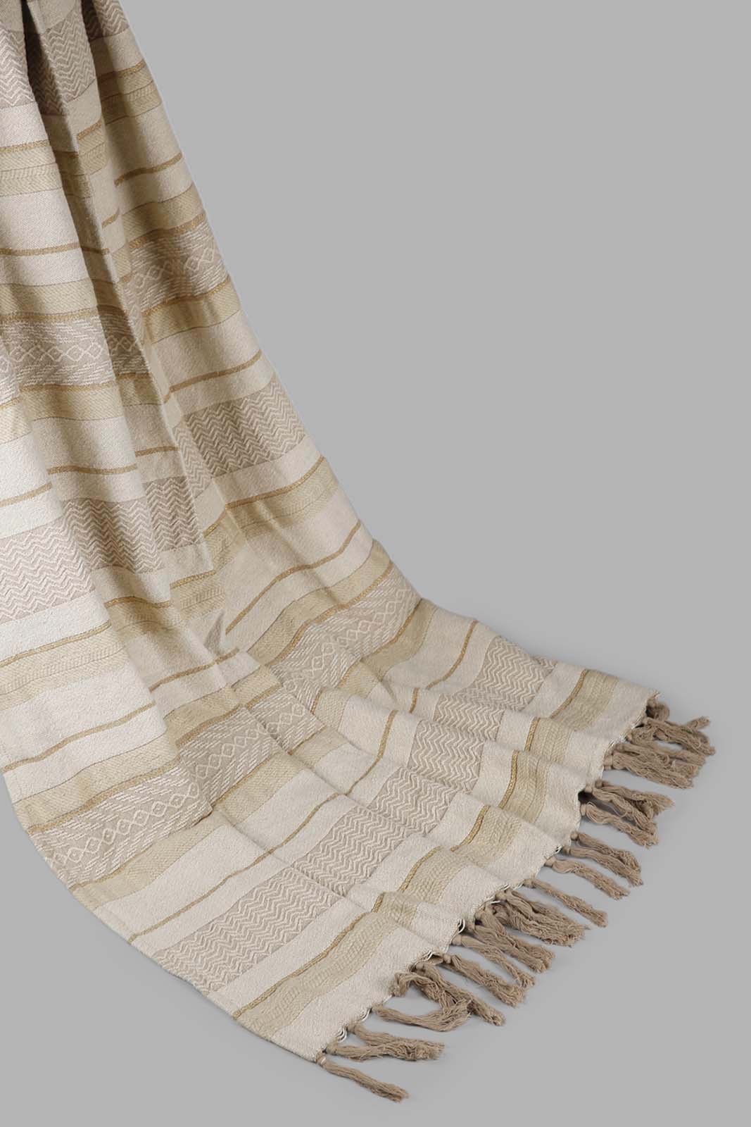 Redtag-Beige-Jacquard-Throw-With-Gold-Lurex-Category:Throws,-Colour:Beige,-Deals:New-In,-Filter:Home-Bedroom,-HMW-BED-Throws,-New-In-HMW-BED,-Non-Sale,-Section:Homewares,-W22A-Home-Bedroom-