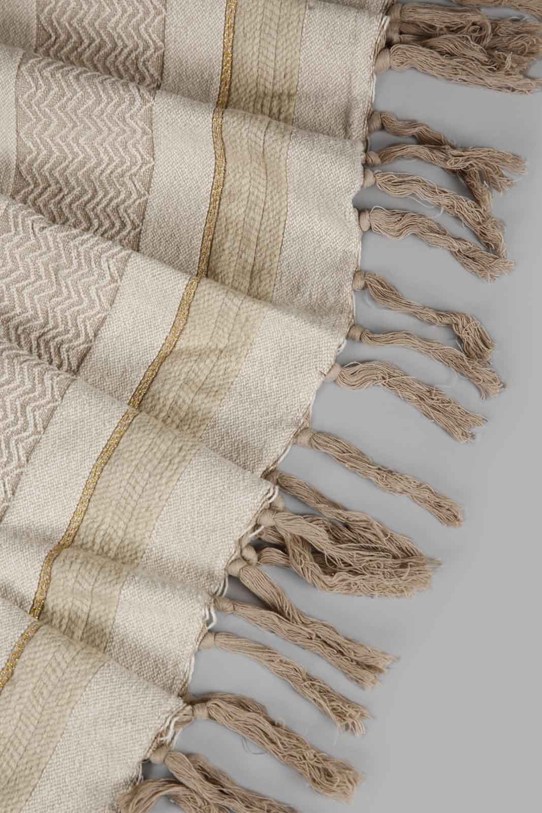 Redtag-Beige-Jacquard-Throw-With-Gold-Lurex-Category:Throws,-Colour:Beige,-Deals:New-In,-Filter:Home-Bedroom,-HMW-BED-Throws,-New-In-HMW-BED,-Non-Sale,-Section:Homewares,-W22A-Home-Bedroom-