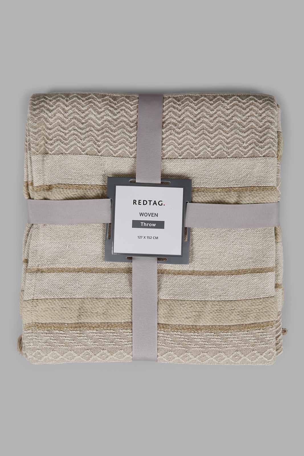 Redtag-Beige-Jacquard-Throw-With-Gold-Lurex-Category:Throws,-Colour:Beige,-Deals:New-In,-Filter:Home-Bedroom,-HMW-BED-Throws,-New-In-HMW-BED,-Non-Sale,-Section:Homewares,-W22A-Home-Bedroom-
