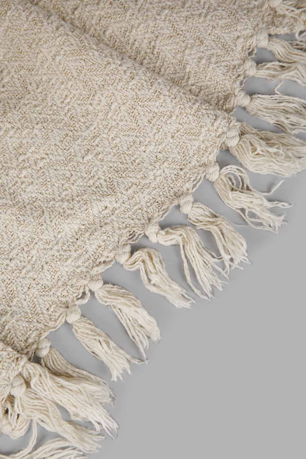 Redtag-Beige-Textured-Jacquard-Throw-Category:Throws,-Colour:White,-Deals:New-In,-Filter:Home-Bedroom,-HMW-BED-Throws,-New-In-HMW-BED,-Non-Sale,-Section:Homewares,-W22A-Home-Bedroom-