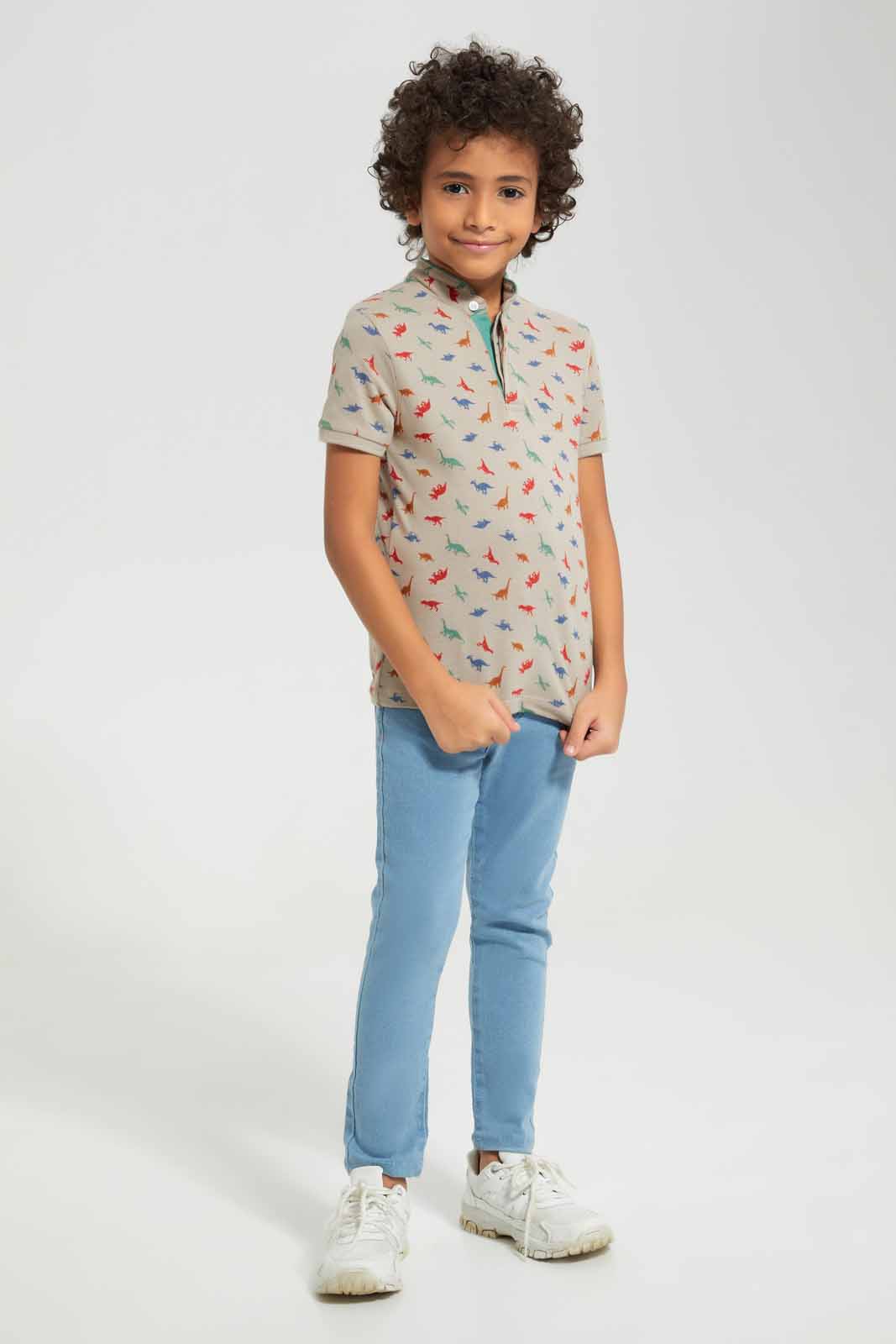 Redtag-Stone-AOP-Stand-Up-Collar-Polo-T-Shirt-BOY-Polo-T-Shirts,-Category:Polo-T-Shirts,-Colour:Grey,-Deals:New-In,-Filter:Boys-(2-to-8-Yrs),-New-In-BOY-APL,-Non-Sale,-Section:Boys-(0-to-14Yrs),-TBL,-W22A-Boys-2 to 8 Years