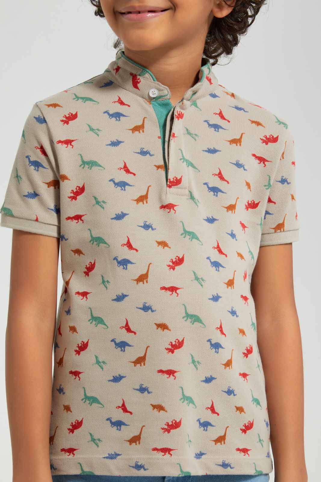 Redtag-Stone-AOP-Stand-Up-Collar-Polo-T-Shirt-BOY-Polo-T-Shirts,-Category:Polo-T-Shirts,-Colour:Grey,-Deals:New-In,-Filter:Boys-(2-to-8-Yrs),-New-In-BOY-APL,-Non-Sale,-Section:Boys-(0-to-14Yrs),-TBL,-W22A-Boys-2 to 8 Years