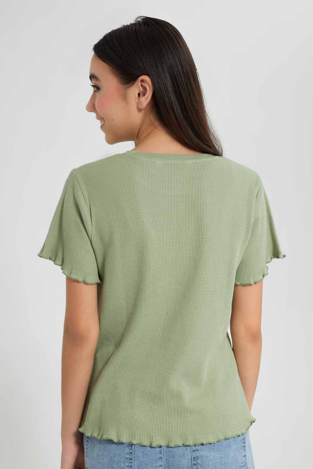 Redtag-Mint-Waffle-Embroidered-Top-Category:T-Shirts,-Colour:Mint,-Deals:New-In,-Filter:Senior-Girls-(9-to-14-Yrs),-GSR-T-Shirts,-New-In-GSR-APL,-Non-Sale,-Section:Girls-(0-to-14Yrs),-TBL,-W22O-Senior-Girls-9 to 14 Years