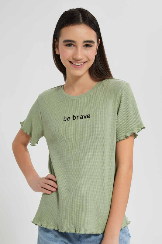 Redtag-Mint-Waffle-Embroidered-Top-Category:T-Shirts,-Colour:Mint,-Deals:New-In,-Filter:Senior-Girls-(9-to-14-Yrs),-GSR-T-Shirts,-New-In-GSR-APL,-Non-Sale,-Section:Girls-(0-to-14Yrs),-TBL,-W22O-Senior-Girls-9 to 14 Years