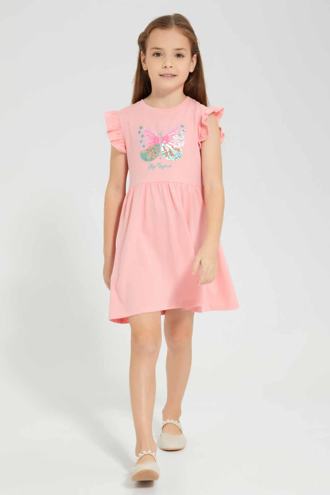 Redtag-Pink-Knitted-Seq.-Dress-Category:Dresses,-Colour:Apricot,-Deals:New-In,-Filter:Girls-(2-to-8-Yrs),-GIR-Dresses,-New-In-GIR-APL,-Non-Sale,-Section:Girls-(0-to-14Yrs),-W22A-Girls-2 to 8 Years