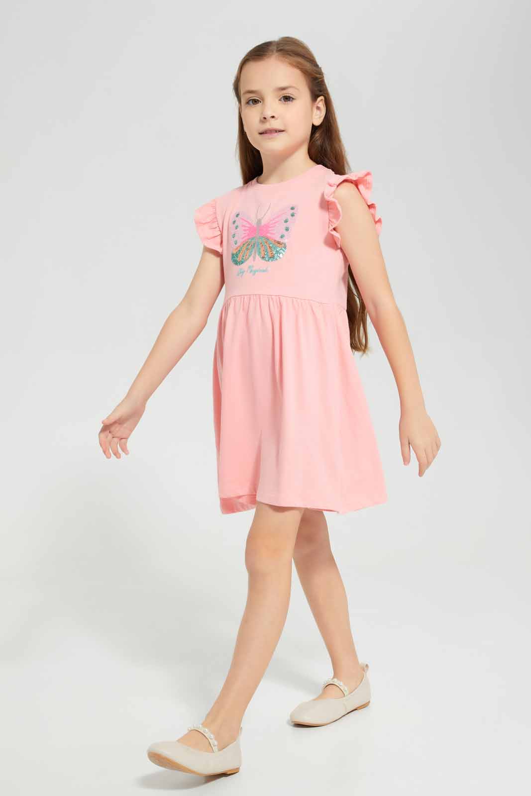 Redtag-Pink-Knitted-Seq.-Dress-Category:Dresses,-Colour:Apricot,-Deals:New-In,-Filter:Girls-(2-to-8-Yrs),-GIR-Dresses,-New-In-GIR-APL,-Non-Sale,-Section:Girls-(0-to-14Yrs),-W22A-Girls-2 to 8 Years