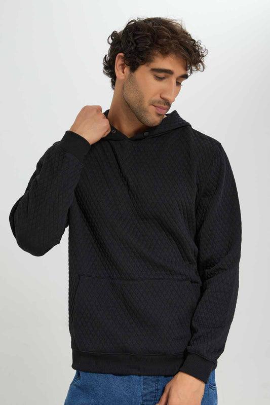 Redtag-Black-Quilted-Pullover-With-Hood-Category:Sweatshirts,-Colour:Black,-Deals:New-In,-Filter:Men's-Clothing,-Men-Sweatshirts,-New-In-Men-APL,-Non-Sale,-Section:Men,-W22A-Men's-