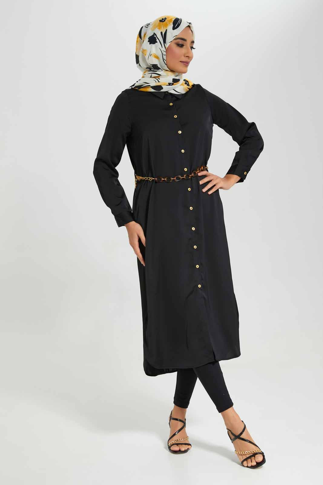 Redtag-Black-Belted-Collared-Shirt-Dress-Category:Dresses,-Colour:Black,-Deals:New-In,-Filter:Women's-Clothing,-LMC,-New-In-Women-APL,-Non-Sale,-Section:Women,-W22A,-Women-Dresses--