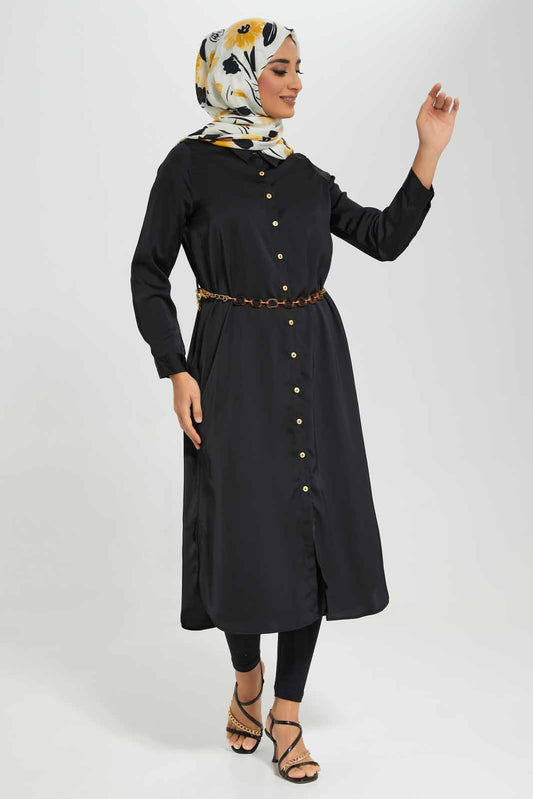 Redtag-Black-Belted-Collared-Shirt-Dress-Category:Dresses,-Colour:Black,-Deals:New-In,-Filter:Women's-Clothing,-LMC,-New-In-Women-APL,-Non-Sale,-Section:Women,-W22A,-Women-Dresses--