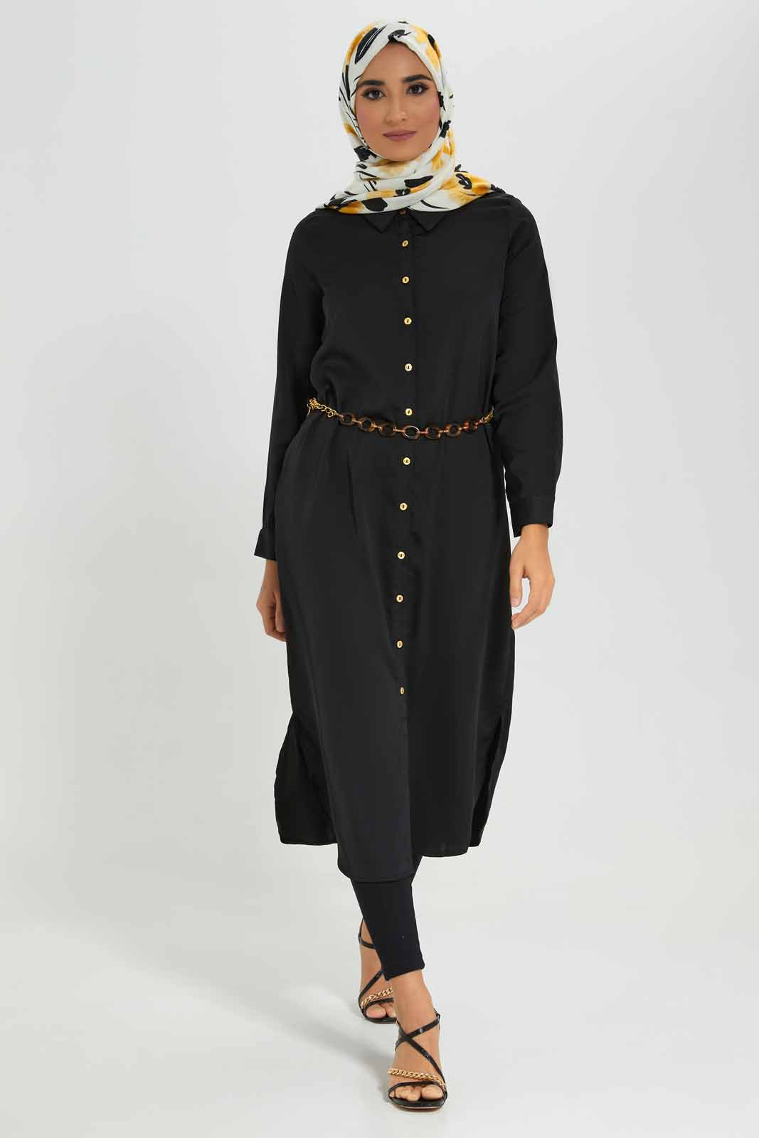 Redtag-Black-Belted-Collared-Shirt-Dress-Category:Dresses,-Colour:Black,-Deals:New-In,-Filter:Women's-Clothing,-LMC,-New-In-Women-APL,-Non-Sale,-Section:Women,-W22A,-Women-Dresses--