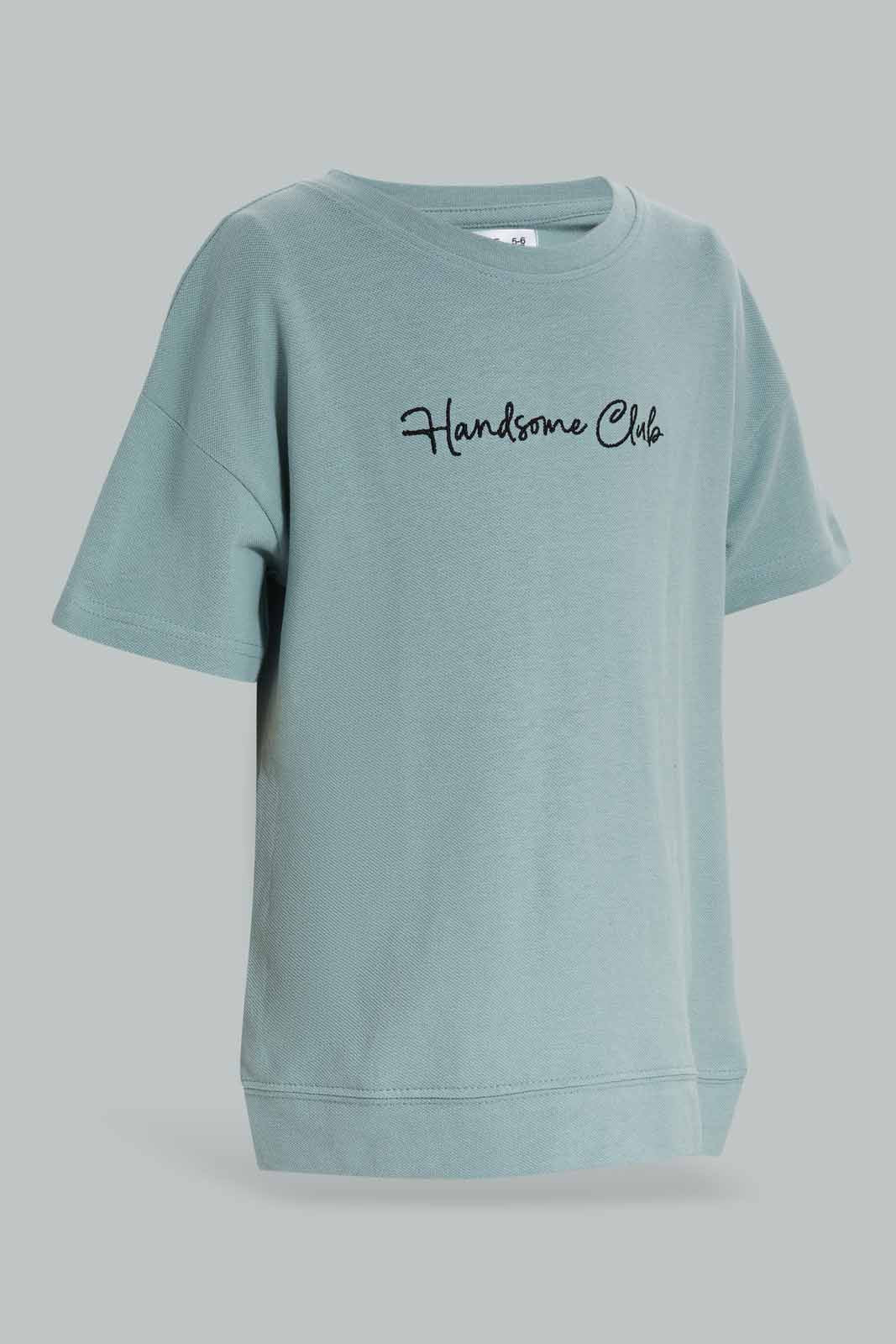 Redtag-Mint-Short-Sleeve-Pique-Over-Size-Embroidered-T-Shirt-BOY-T-Shirts,-Category:T-Shirts,-Colour:Mint,-Deals:New-In,-Filter:Boys-(2-to-8-Yrs),-New-In-BOY-APL,-Non-Sale,-Section:Boys-(0-to-14Yrs),-TBL,-W22A-Boys-2 to 8 Years