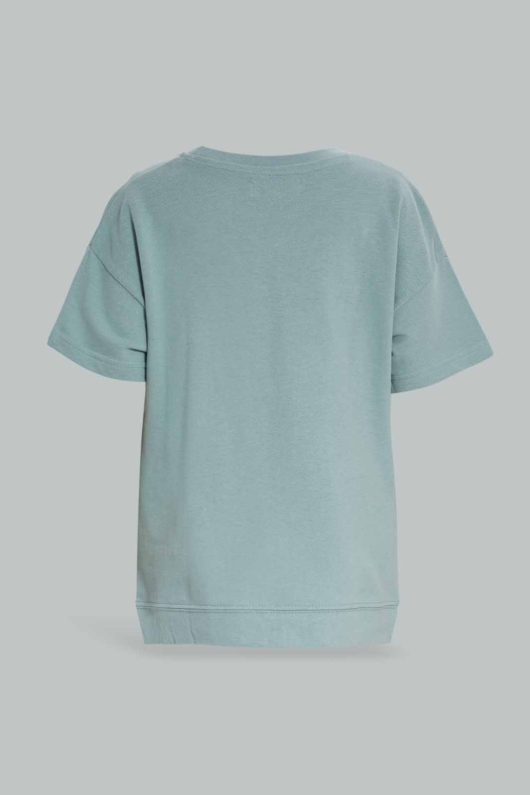 Redtag-Mint-Short-Sleeve-Pique-Over-Size-Embroidered-T-Shirt-BOY-T-Shirts,-Category:T-Shirts,-Colour:Mint,-Deals:New-In,-Filter:Boys-(2-to-8-Yrs),-New-In-BOY-APL,-Non-Sale,-Section:Boys-(0-to-14Yrs),-TBL,-W22A-Boys-2 to 8 Years