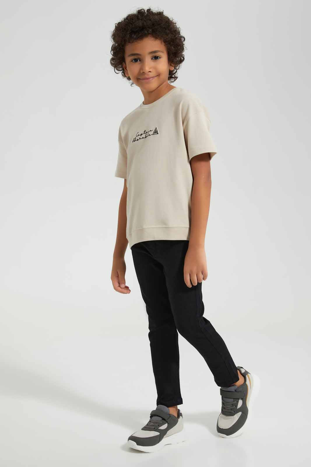 Redtag-Ecru-Short-Sleeve-Pique-Over-Size-Embroidered-T-Shirt-BOY-T-Shirts,-Category:T-Shirts,-Colour:Ecru,-Deals:New-In,-Filter:Boys-(2-to-8-Yrs),-New-In-BOY-APL,-Non-Sale,-Section:Boys-(0-to-14Yrs),-TBL,-W22A-Boys-2 to 8 Years