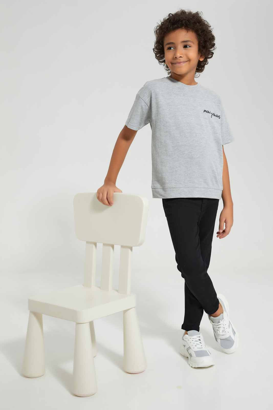 Redtag-Grey-Short-Sleeve-Pique-Over-Size-Embroidered-T-Shirt-BOY-T-Shirts,-Category:T-Shirts,-Colour:Grey,-Deals:New-In,-Filter:Boys-(2-to-8-Yrs),-New-In-BOY-APL,-Non-Sale,-Section:Boys-(0-to-14Yrs),-TBL,-W22A-Boys-2 to 8 Years