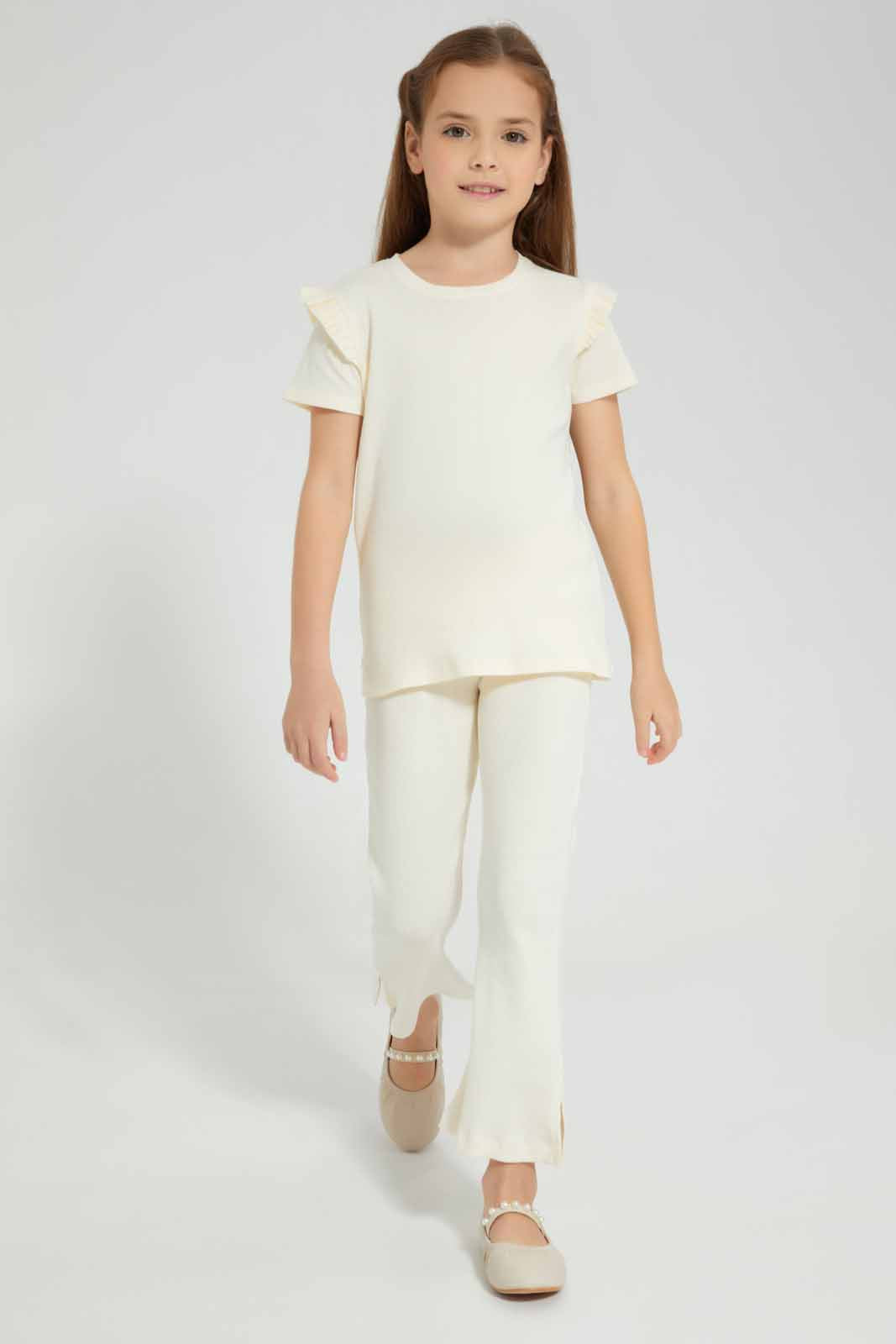 Redtag-Cream-Wideleg-Legging-Category:Jeggings,-Colour:Cream,-Deals:New-In,-Filter:Girls-(2-to-8-Yrs),-GIR-Jeggings,-New-In-GIR-APL,-Non-Sale,-Section:Girls-(0-to-14Yrs),-VLM,-W22O-Girls-2 to 8 Years