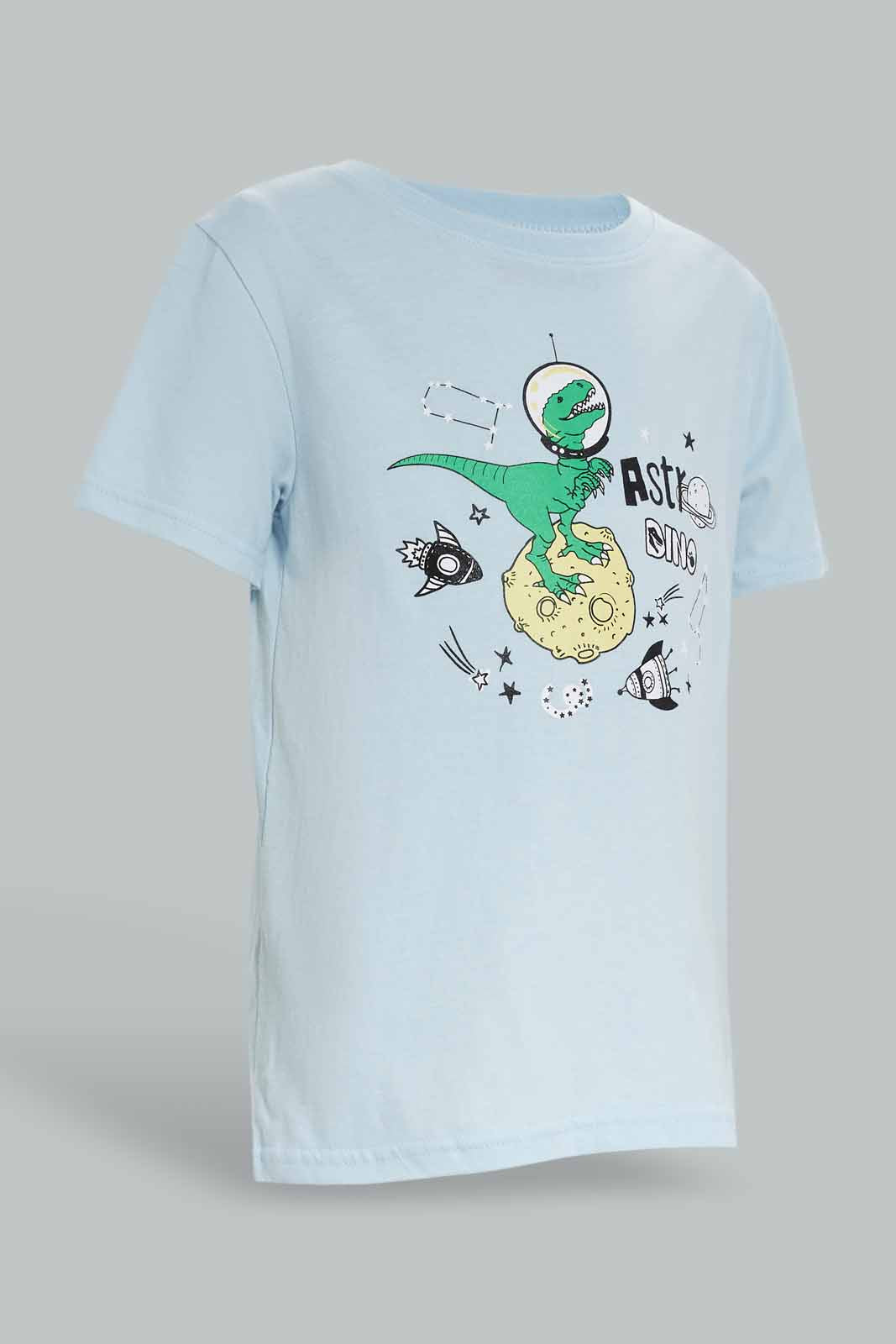 Redtag-Blue-Short-Sleeve-Dino-Print-Tee-And-Shorts-Set-2FOR49,-BOY-Pyjama-Sets,-Category:Pyjama-Sets,-Colour:Blue,-Deals:2-FOR-49,-Deals:New-In,-Dept:Boys,-Filter:Boys-(2-to-8-Yrs),-New-In-BOY-APL,-Non-Sale,-Section:Boys-(0-to-14Yrs),-VLM,-W22O-Boys-2 to 8 Years