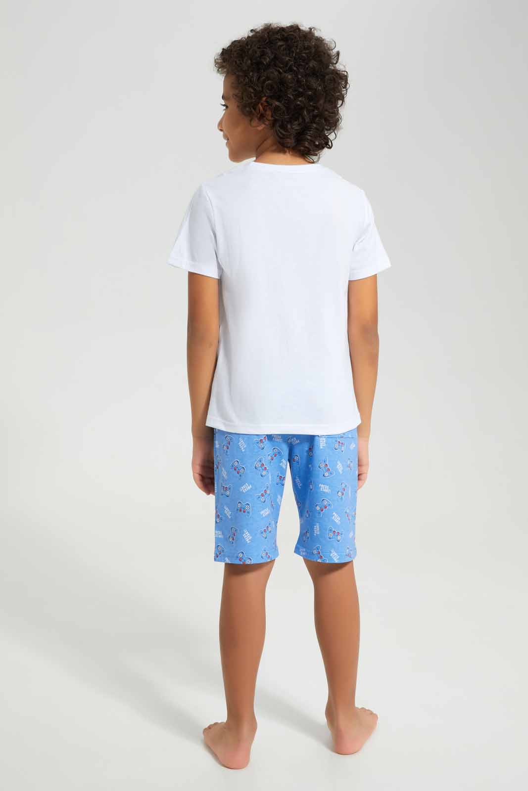 Redtag-White-Game-Print-Tee-And-White-Shorts-Set-BOY-Pyjama-Sets,-Category:Pyjama-Sets,-Colour:White,-Deals:New-In,-Filter:Boys-(2-to-8-Yrs),-New-In-BOY-APL,-Non-Sale,-Section:Boys-(0-to-14Yrs),-VLM,-W22O-Boys-2 to 8 Years