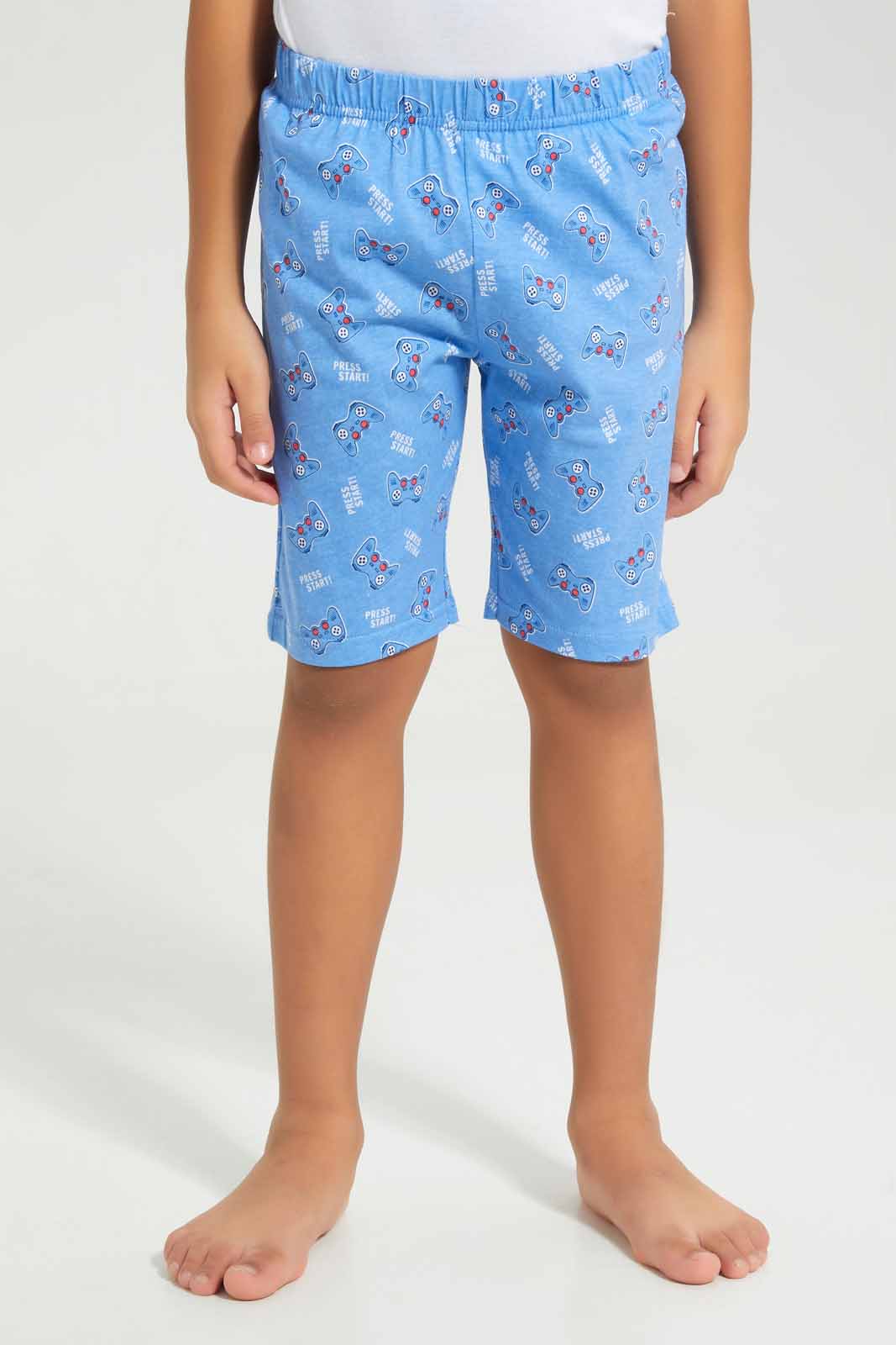 Redtag-White-Game-Print-Tee-And-White-Shorts-Set-BOY-Pyjama-Sets,-Category:Pyjama-Sets,-Colour:White,-Deals:New-In,-Filter:Boys-(2-to-8-Yrs),-New-In-BOY-APL,-Non-Sale,-Section:Boys-(0-to-14Yrs),-VLM,-W22O-Boys-2 to 8 Years