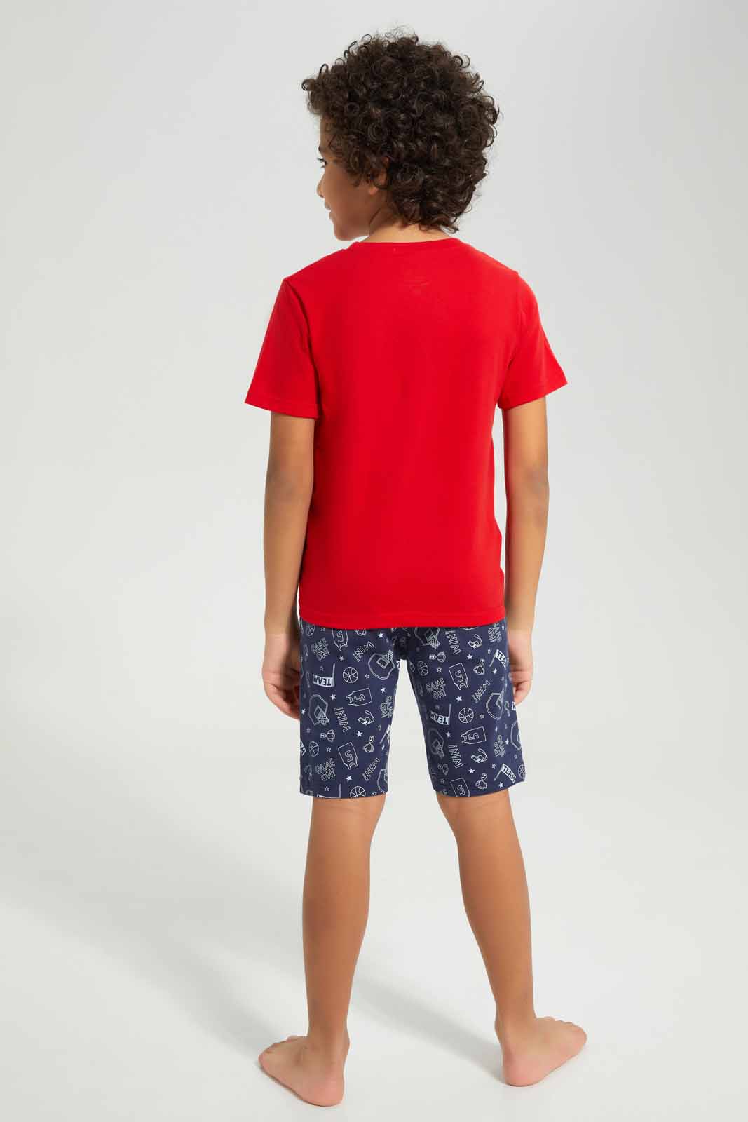 Redtag-Red-Dino-Print-Tee-And-Shorts-Set-BOY-Pyjama-Sets,-Category:Pyjama-Sets,-Colour:Red,-Deals:New-In,-Filter:Boys-(2-to-8-Yrs),-New-In-BOY-APL,-Non-Sale,-Section:Boys-(0-to-14Yrs),-VLM,-W22O-Boys-2 to 8 Years