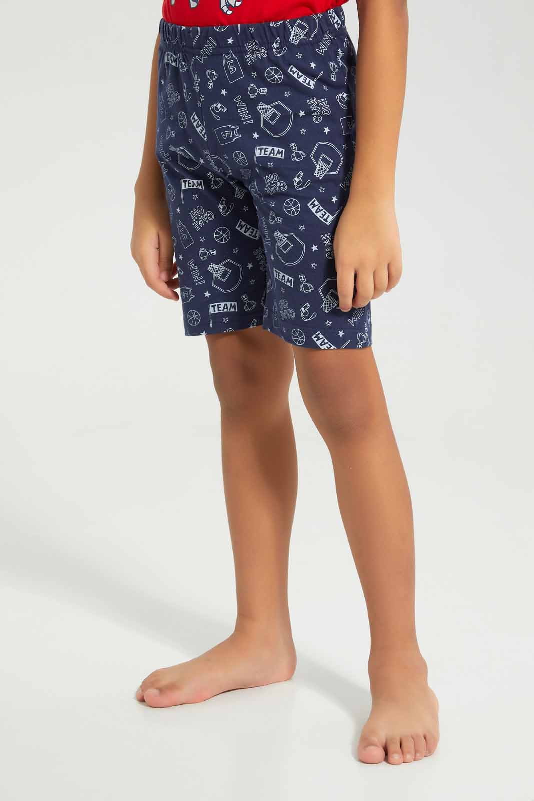 Redtag-Red-Dino-Print-Tee-And-Shorts-Set-BOY-Pyjama-Sets,-Category:Pyjama-Sets,-Colour:Red,-Deals:New-In,-Filter:Boys-(2-to-8-Yrs),-New-In-BOY-APL,-Non-Sale,-Section:Boys-(0-to-14Yrs),-VLM,-W22O-Boys-2 to 8 Years