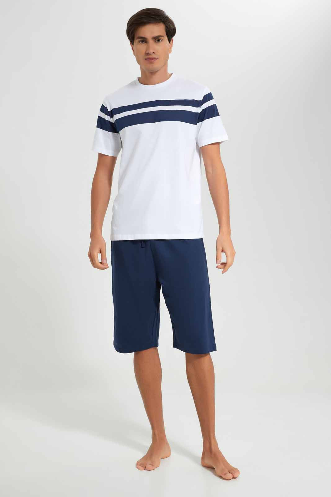 Redtag-White-T-Shirt-With-Navy-Shorts-Pyjama-Set-Category:Pyjama-Sets,-Colour:White,-Deals:New-In,-Filter:Men's-Clothing,-Men-Pyjama-Sets,-New-In-Men-APL,-Non-Sale,-Section:Men,-W22A-Men's-