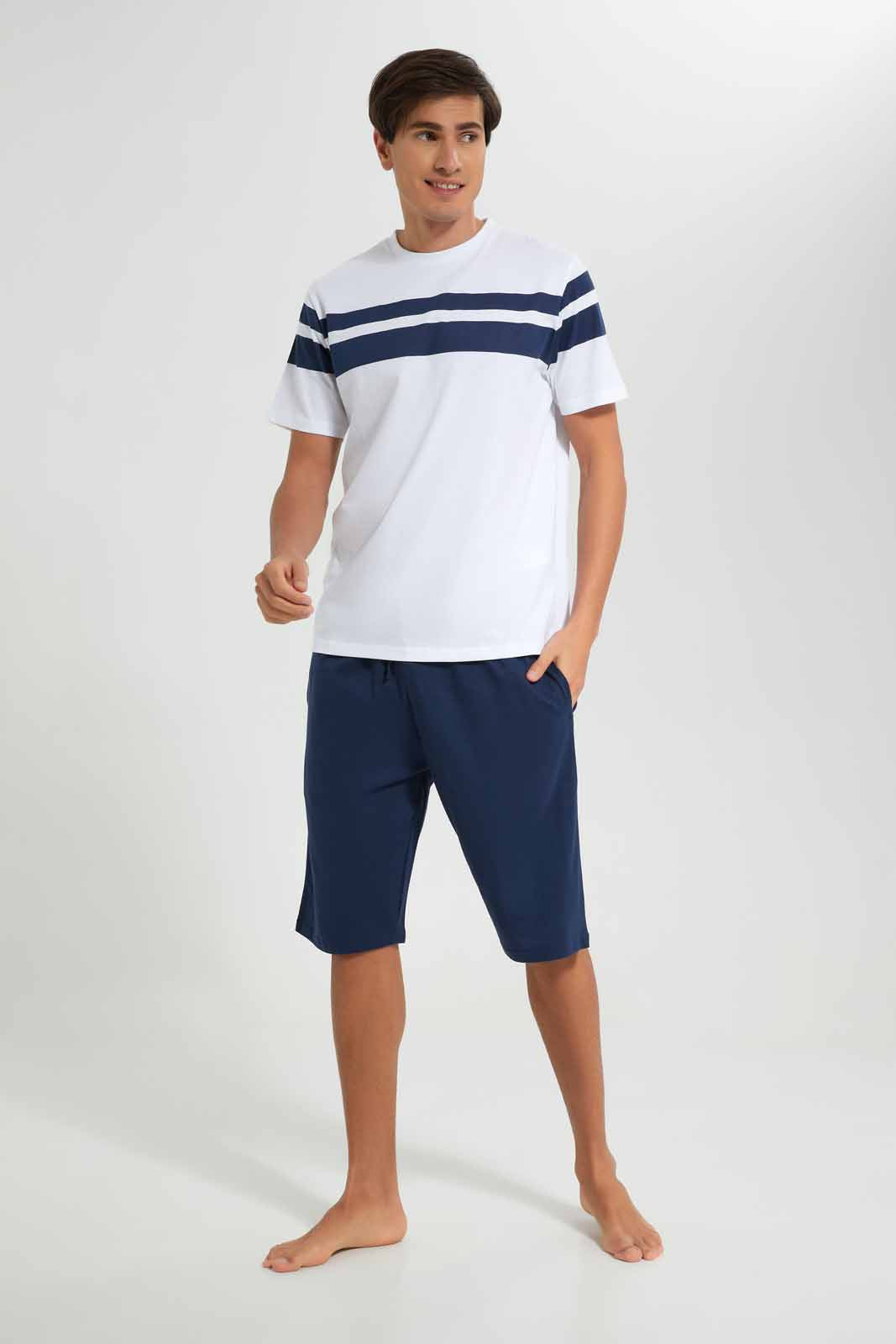 Redtag-White-T-Shirt-With-Navy-Shorts-Pyjama-Set-Category:Pyjama-Sets,-Colour:White,-Deals:New-In,-Filter:Men's-Clothing,-Men-Pyjama-Sets,-New-In-Men-APL,-Non-Sale,-Section:Men,-W22A-Men's-