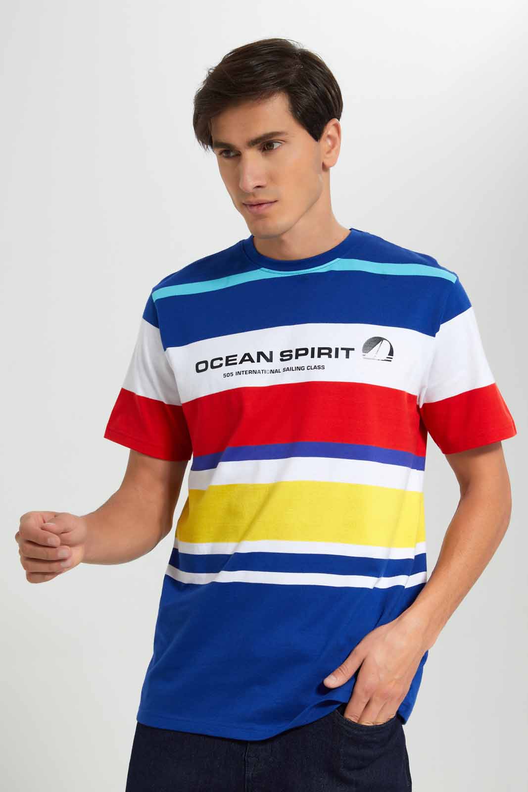 Redtag-Navy-Red-Yellow-Striper-Tee-Category:T-Shirts,-Colour:Assorted,-Deals:New-In,-Filter:Men's-Clothing,-Men-T-Shirts,-New-In-Men-APL,-Non-Sale,-Section:Men,-W22O-Men's-