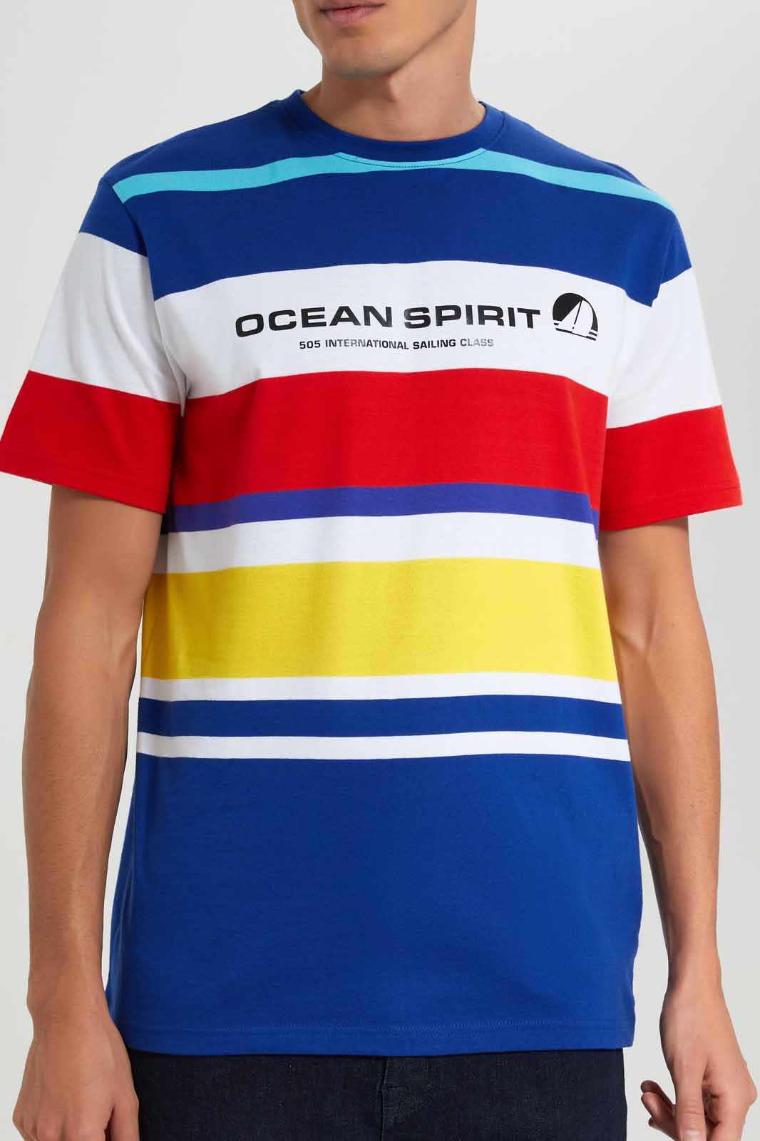 Redtag-Navy-Red-Yellow-Striper-Tee-Category:T-Shirts,-Colour:Assorted,-Deals:New-In,-Filter:Men's-Clothing,-Men-T-Shirts,-New-In-Men-APL,-Non-Sale,-Section:Men,-W22O-Men's-