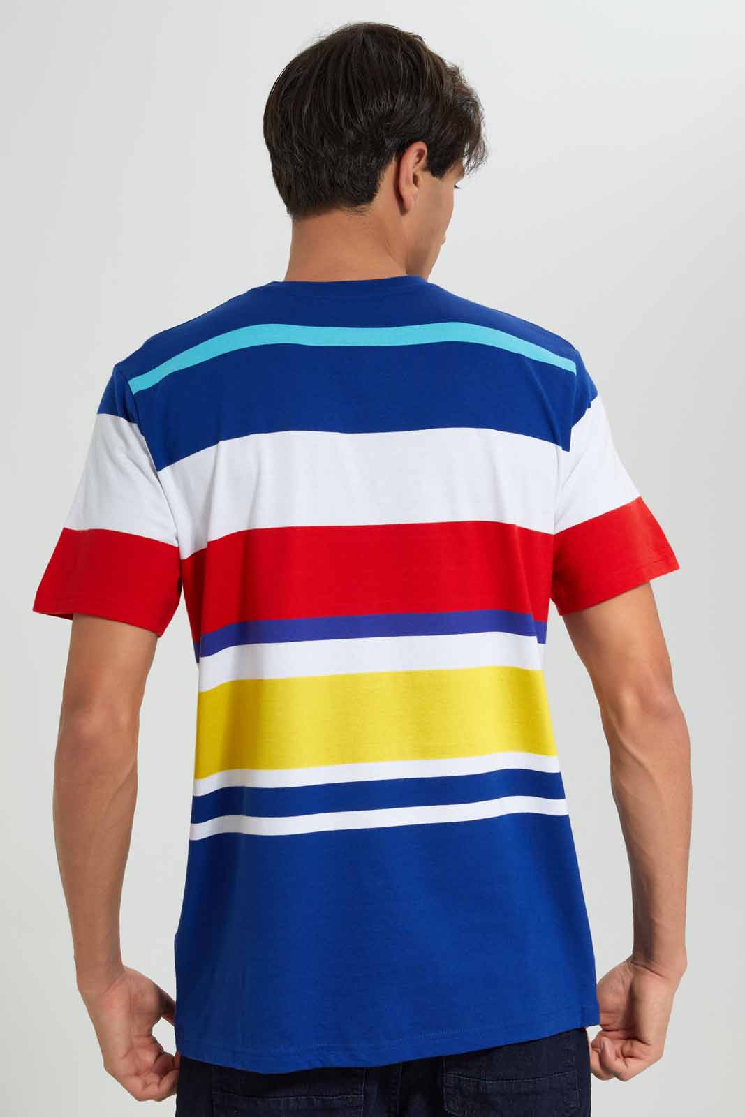 Redtag-Navy-Red-Yellow-Striper-Tee-Category:T-Shirts,-Colour:Assorted,-Deals:New-In,-Filter:Men's-Clothing,-Men-T-Shirts,-New-In-Men-APL,-Non-Sale,-Section:Men,-W22O-Men's-