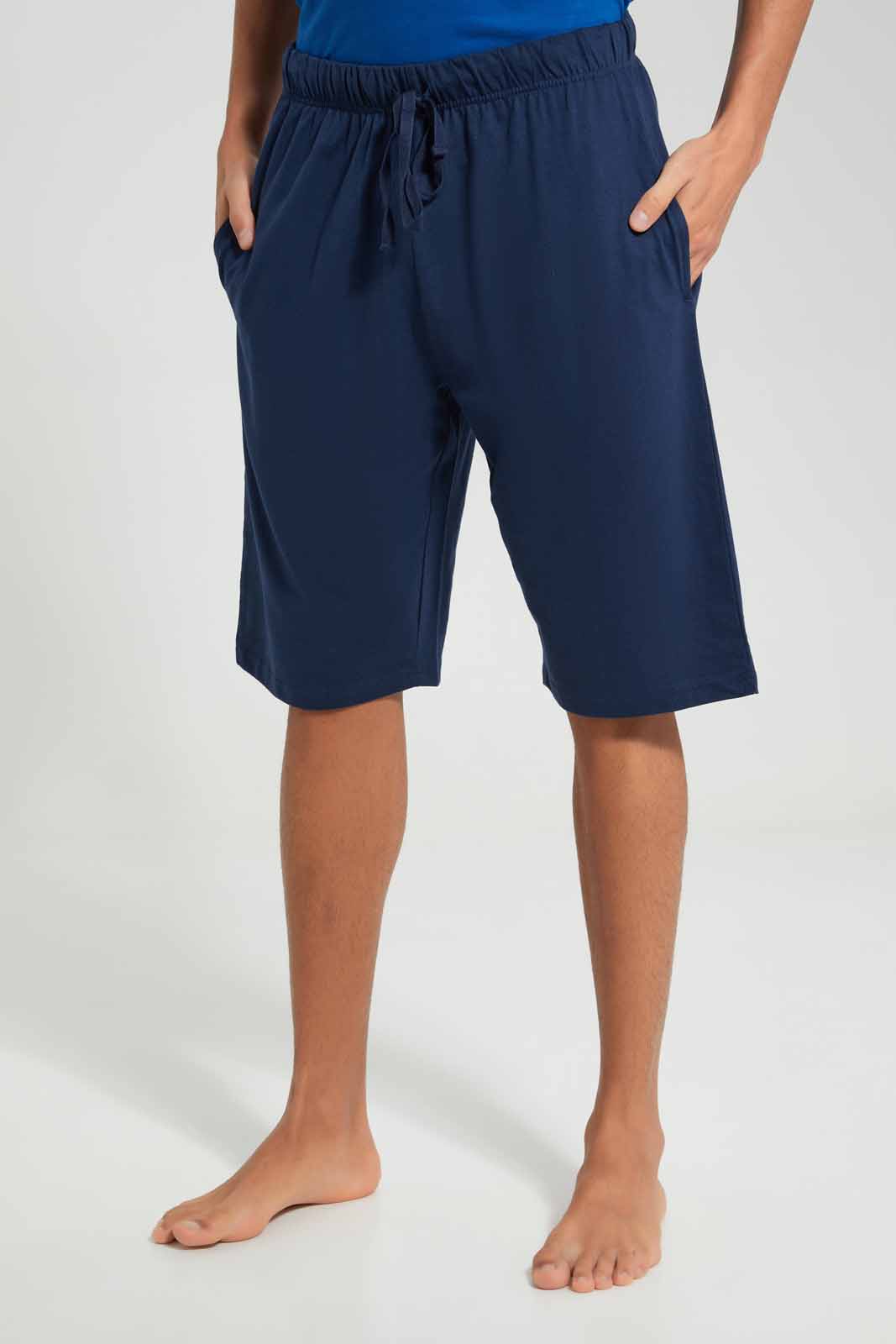 Redtag-Blue-T-Shirt-With-Black-Shorts-Pyjama-Set-Category:Pyjama-Sets,-Colour:Blue,-Deals:New-In,-Filter:Men's-Clothing,-Men-Pyjama-Sets,-New-In-Men-APL,-Non-Sale,-Section:Men,-W22A-Men's-