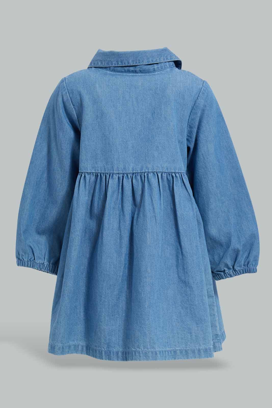 Redtag-Blue-Denim-Front-Open-Dress-Category:Dresses,-Colour:Blue,-Deals:New-In,-Filter:Infant-Girls-(3-to-24-Mths),-ING-Dresses,-New-In-ING-APL,-Non-Sale,-Section:Girls-(0-to-14Yrs),-W22A-Infant-Girls-3 to 24 Months