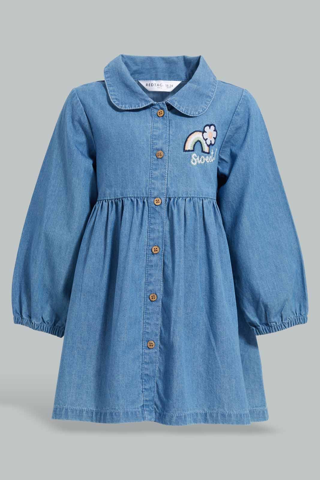 Redtag-Blue-Denim-Front-Open-Dress-Category:Dresses,-Colour:Blue,-Deals:New-In,-Filter:Infant-Girls-(3-to-24-Mths),-ING-Dresses,-New-In-ING-APL,-Non-Sale,-Section:Girls-(0-to-14Yrs),-W22A-Infant-Girls-3 to 24 Months