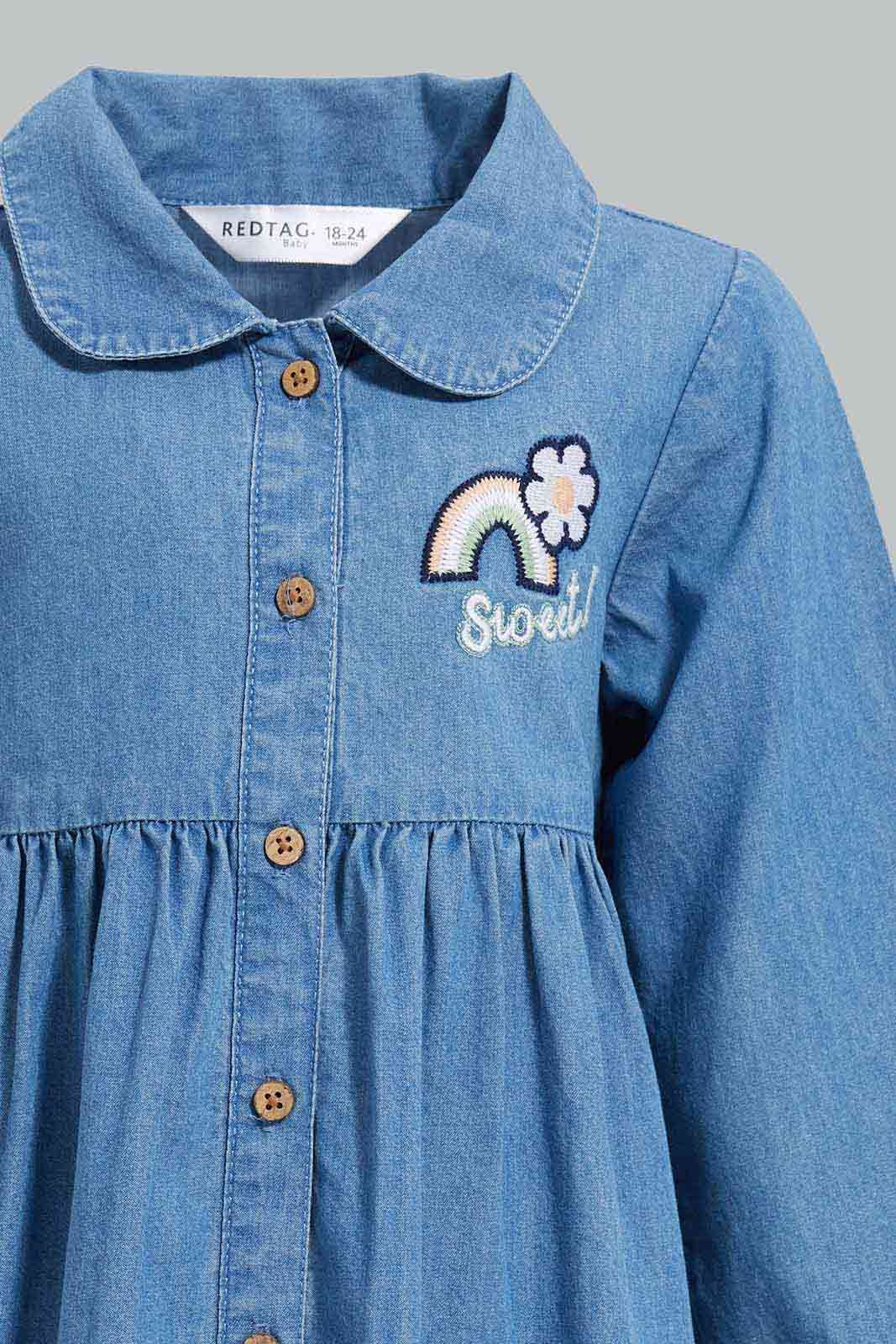 Redtag-Blue-Denim-Front-Open-Dress-Category:Dresses,-Colour:Blue,-Deals:New-In,-Filter:Infant-Girls-(3-to-24-Mths),-ING-Dresses,-New-In-ING-APL,-Non-Sale,-Section:Girls-(0-to-14Yrs),-W22A-Infant-Girls-3 to 24 Months